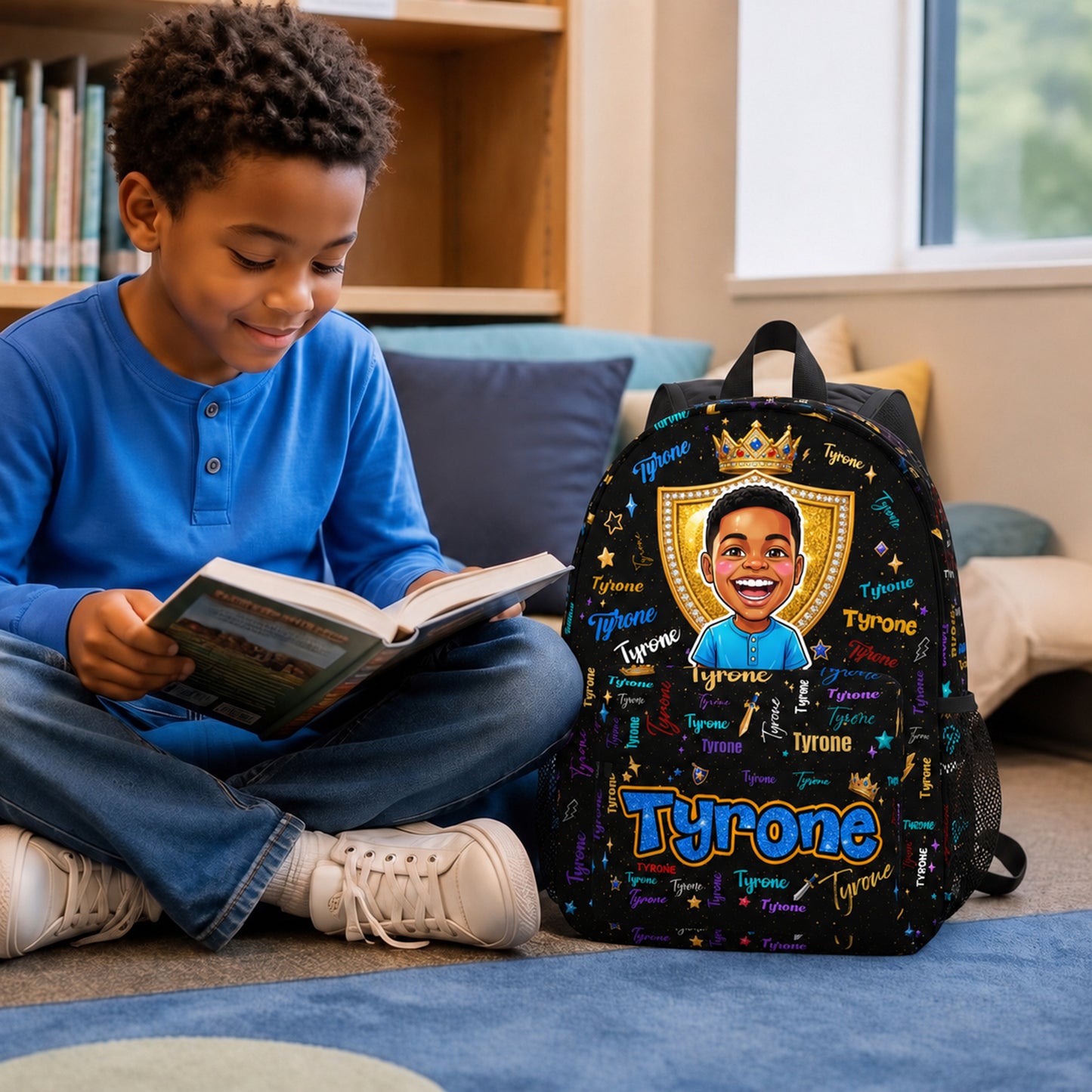 Personalized Starry Cartoon Photo Word Cloud  Large Capacity Kids Backpack with Name Back to School Birthday Gift for Boys Girls