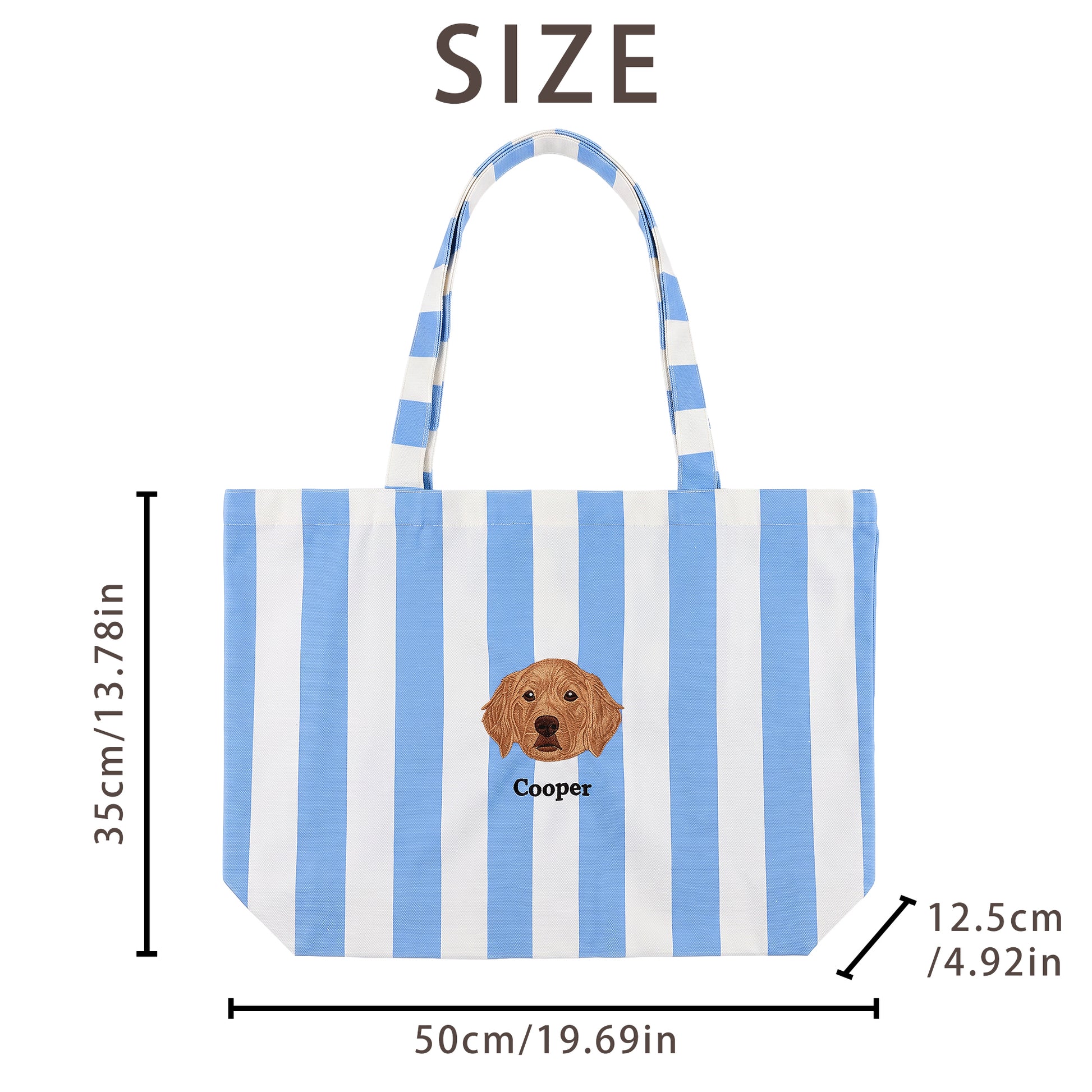 Personalized Pet Photo Embroidery Striped Large Tote Bag with 1-3 Names Daily Use Birthday Gift for Dog Cat Pet Owner Lovers