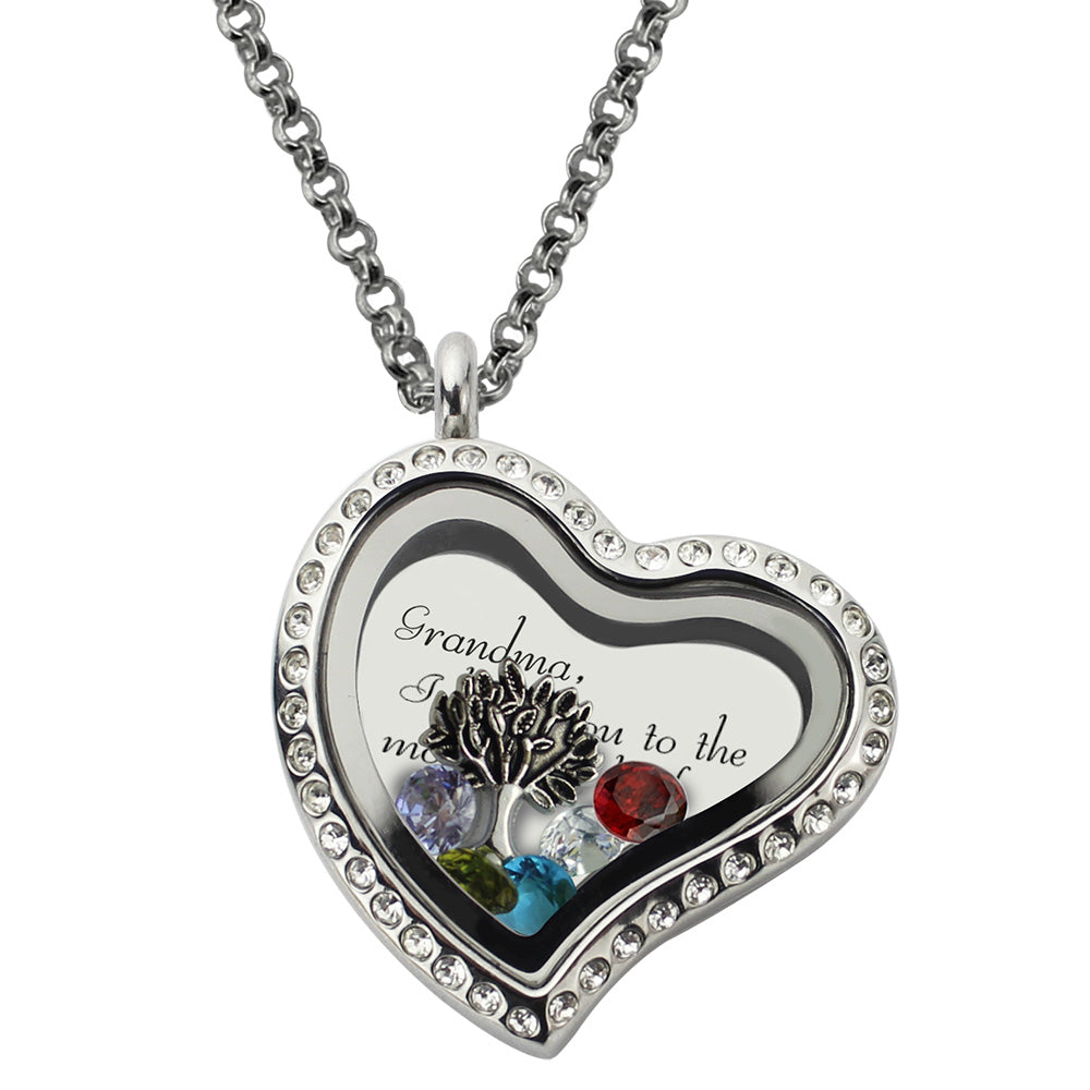 Engraved 1-7 Birthstones Family Tree Floating Living Locket for Mom and Grandma  | Callie