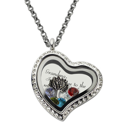 Engraved 1-7 Birthstones Family Tree Floating Living Locket for Mom and Grandma  | Callie