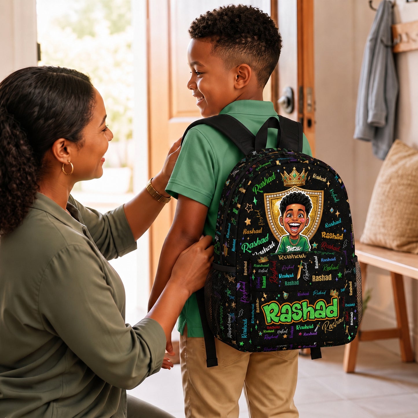 Personalized Starry Cartoon Photo Word Cloud  Large Capacity Kids Backpack with Name Back to School Birthday Gift for Boys Girls