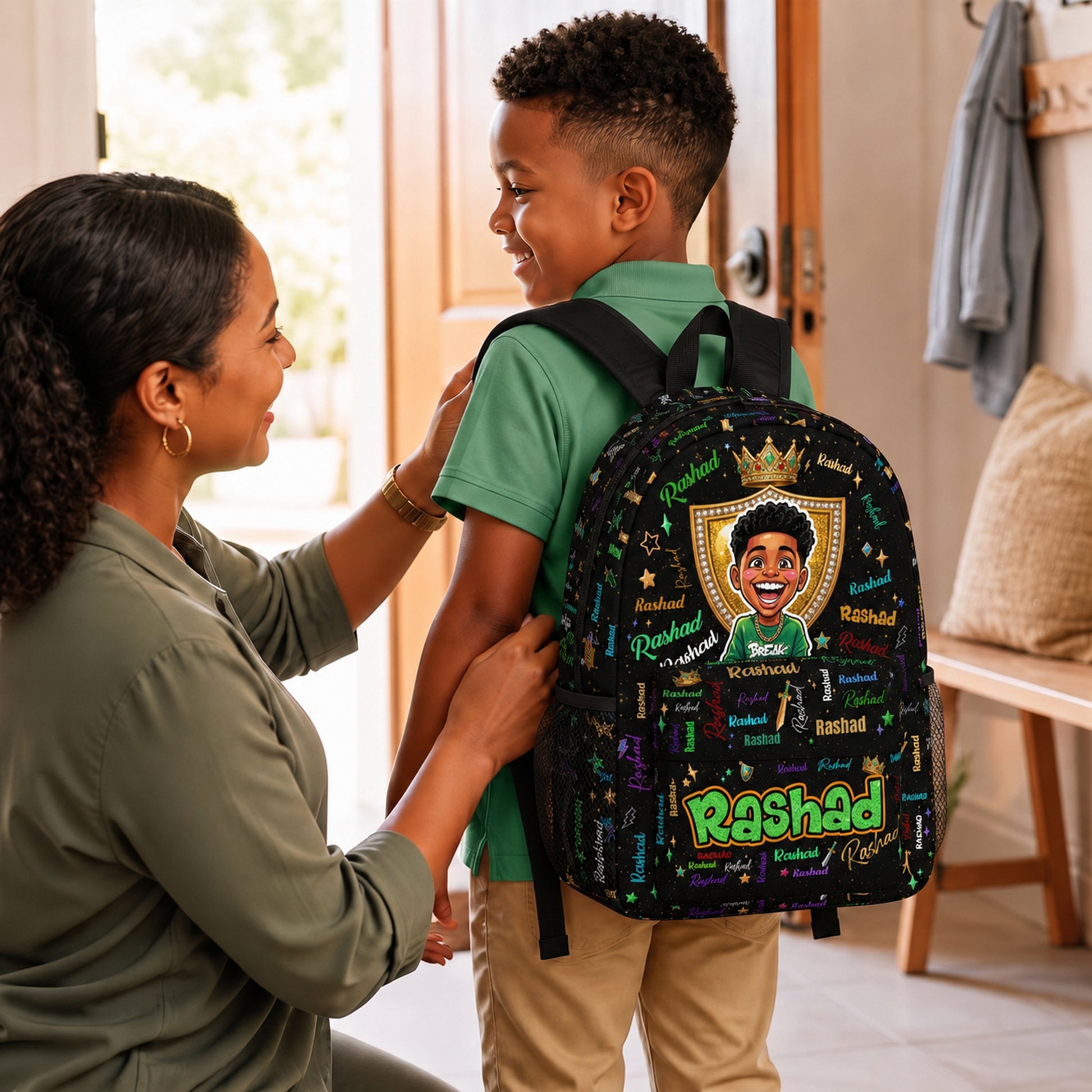 Personalized Starry Cartoon Photo Word Cloud  Large Capacity Kids Backpack with Name Back to School Birthday Gift for Boys Girls
