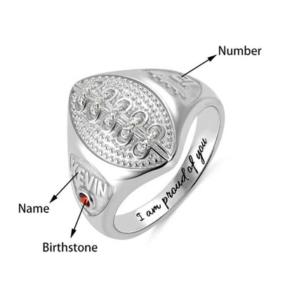 Custom Number and Name Football Ring with Birthstone| Callie