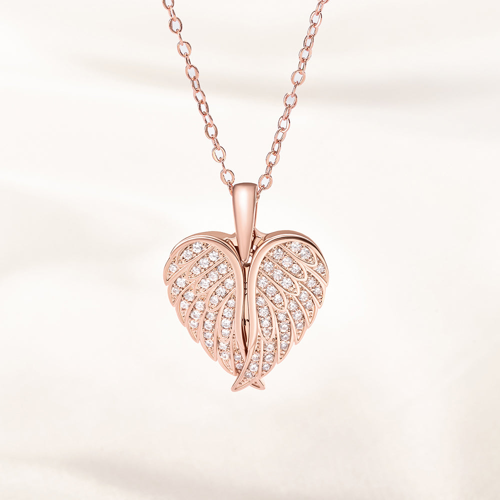 My Guardian Angel Always Close to My Heart - Personalized Sterling Silver Angel Wing Photo Locket Necklace