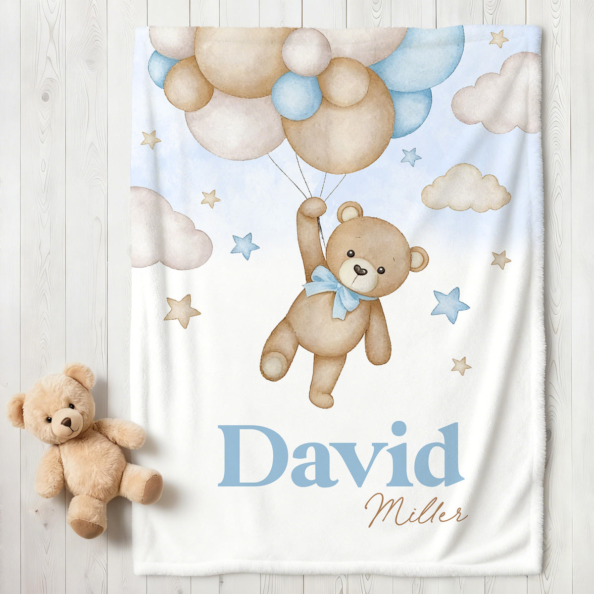 Personalized Bear Balloon Soft Throw Blanket with Name Home Decor Ship from USA Birthday Baby Shower Gift for Newborns Kids
