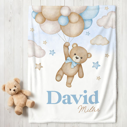 Personalized Bear Balloon Soft Throw Blanket with Name Home Decor Ship from USA Birthday Baby Shower Gift for Newborns Kids
