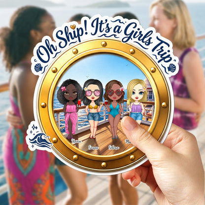 Personalized Girls Trip 2-4 Cartoon Character Cruise Magnet with Name Home Decor Travel Summer Vacation Holiday Birthday Gift for Friends Bestie