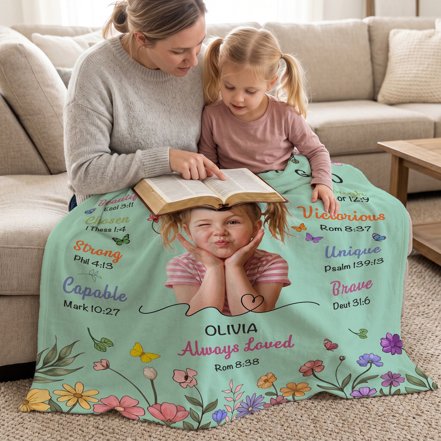 Personalized God Says I Am Thick Paint Illustration Soft Throw Blanket with Photo Text and Name Home Decor Baptism Gift for Christian Believers