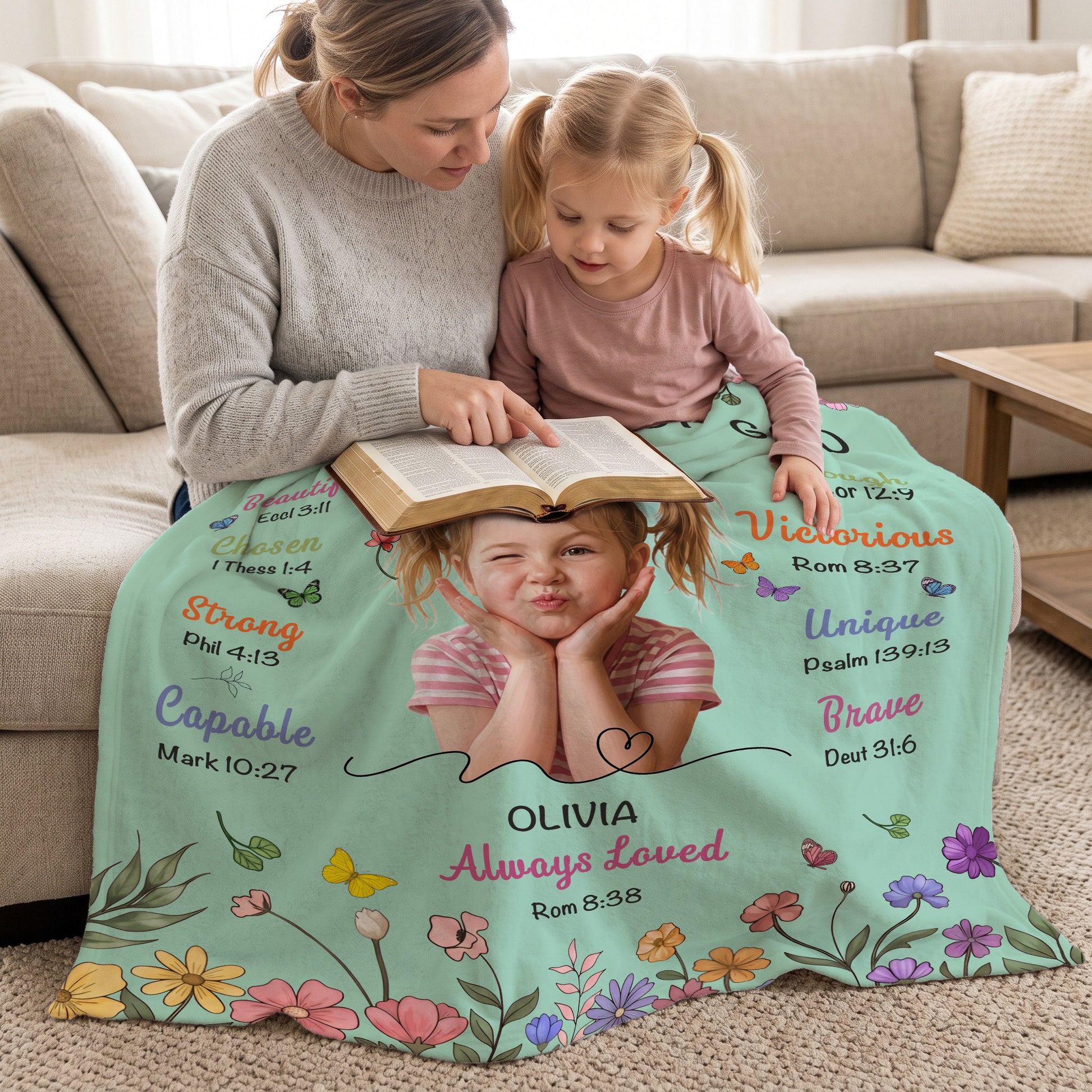 Personalized God Says I Am Thick Paint Illustration Soft Throw Blanket with Photo Text and Name Home Decor Baptism Gift for Christian Believers