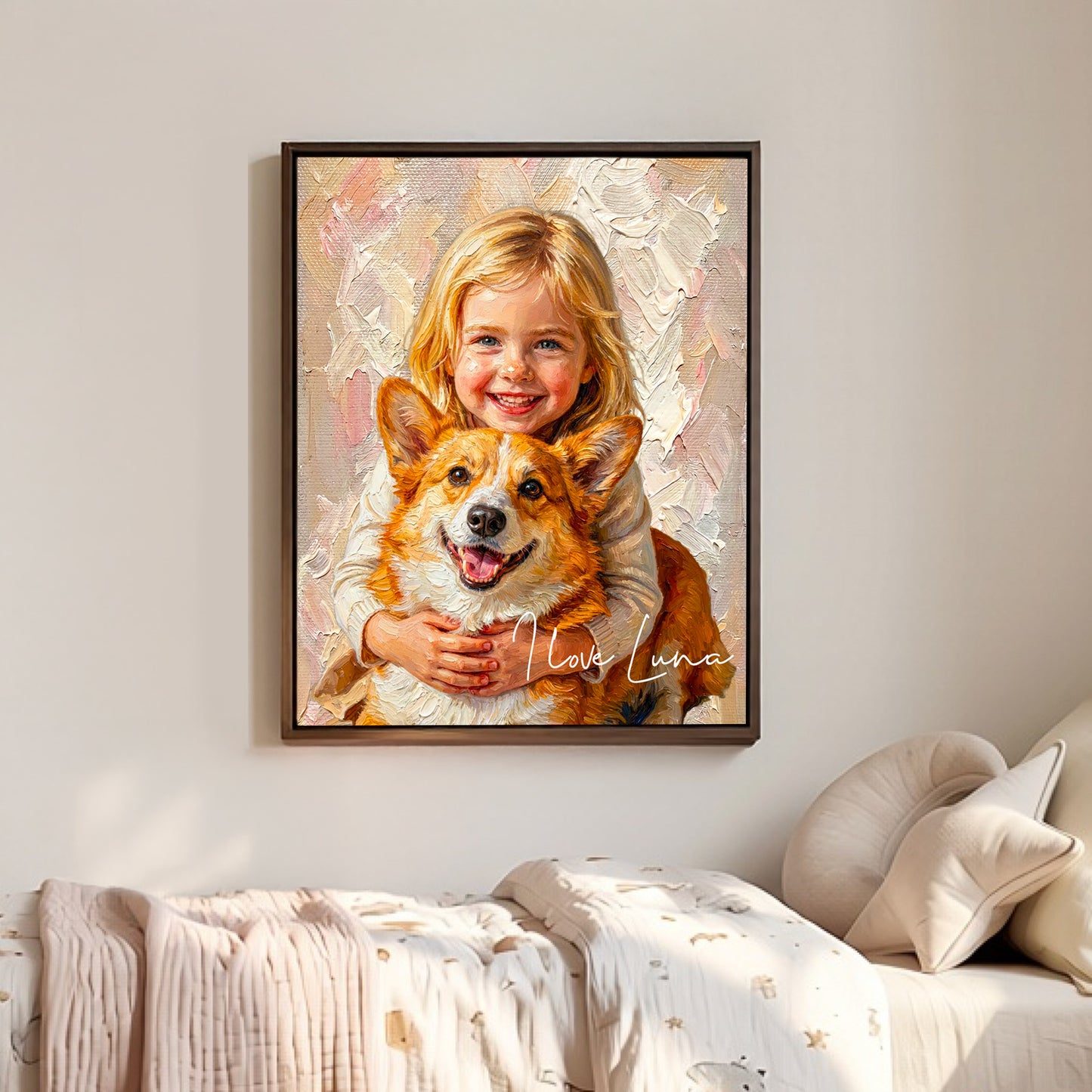 Personalized Modern Painting Texture Style Pet Photo Canvas Prints with Name Warm Minimalist Home Decor Ship from USA Birthday Gift for Pet Lovers