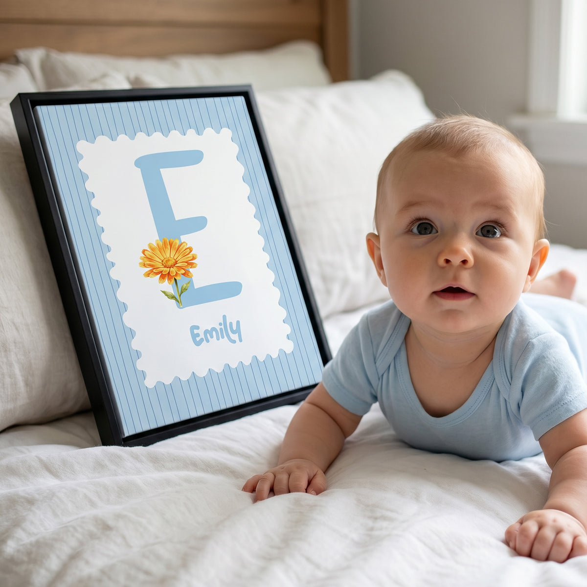 Personalized Birth Flower Striped Canvas Prints with Name Warm Nursery Decor Ship from USA Baby Shower Birthday Gift for New Dad Mom