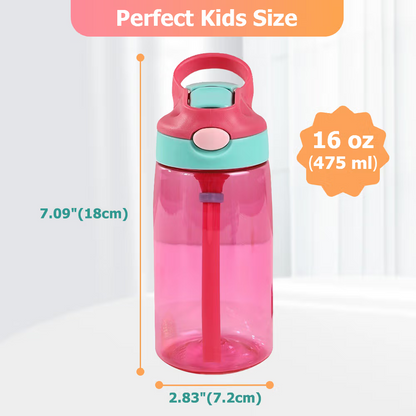 Personalized Cartoon Character Word Cloud 16 oz Water Bottle with Name and Silicone Straw Birthday Back to School Gift for Boys Girls