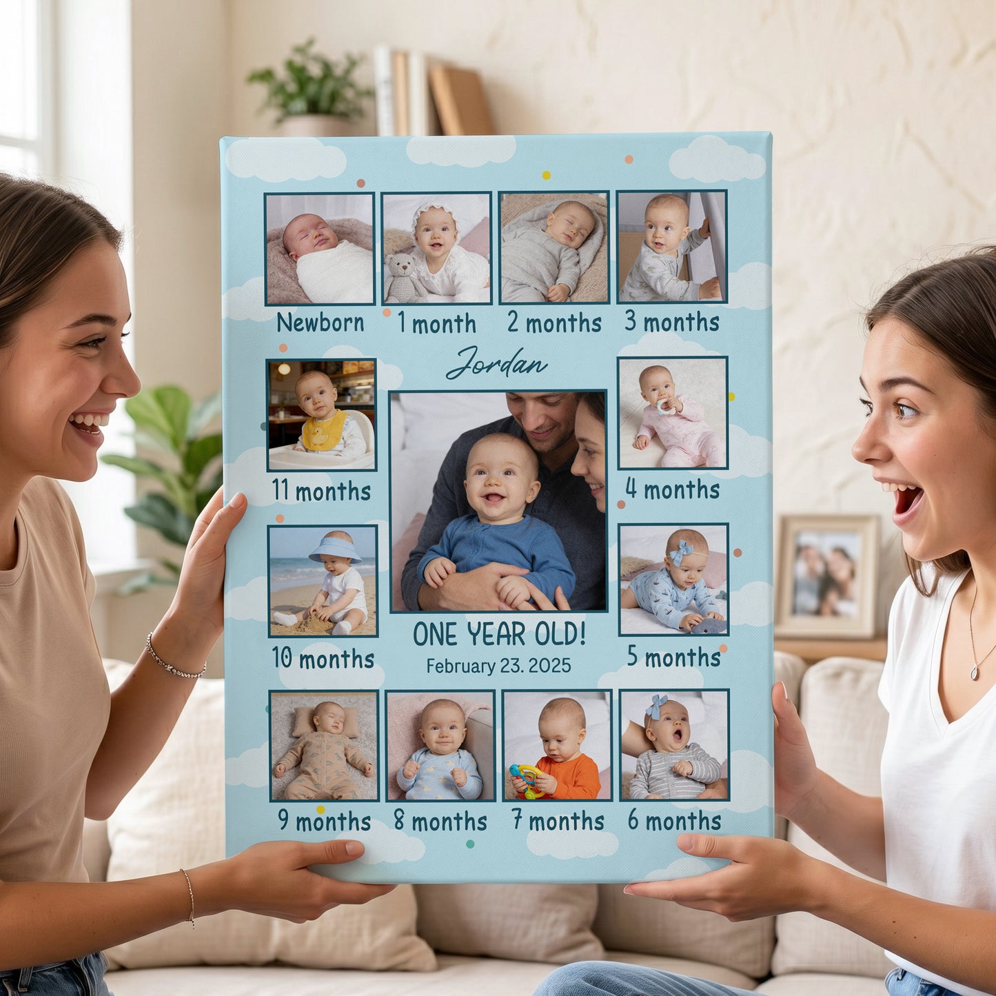 Personalized Baby Milestone Photo Canvas Prints with Name Date and Text Warm Minimalist Wall Displays Ship from USA Newborn Gift for New Parents